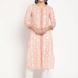 Be Indi Women Round Neck Geometric A-Line Side Slits Regular Kurta-image-27