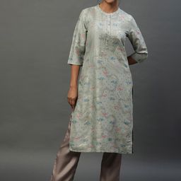 AURELIA Floral Printed Thread Work Straight Kurta-image-68