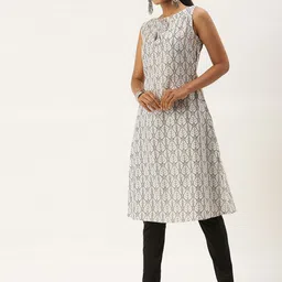 Ethnovog Ethnic Motifs Printed Tie-Up Neck A-Line Kurta-image-98