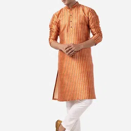 THE KURTA COMPANY Striped Mandarin Collar Silk Kurta-42
