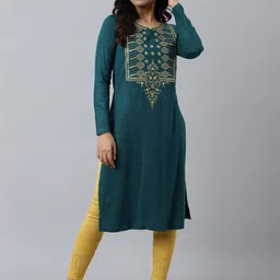 AURELIA Women Teal Yoke Design Thread Work Kurta-image-94