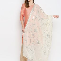 Dupatta Bazaar Cream-Coloured & Silver-Toned Embroidered Pure Cotton Dupatta-21
