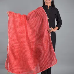 Apratim Women Red & White Cotton Blend Leheriya Dupatta-picture-48