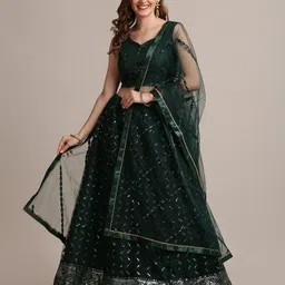 Warthy Ent Embroidered Sequinned Semi-Stitched Lehenga & Unstitched Blouse With Dupatta-image-36