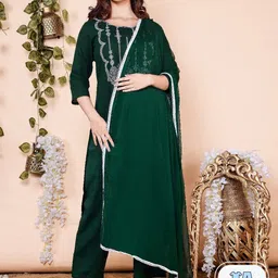 R RANAK CREATION Ethnic Motif Embroidered Regular Straight Kurta & Palazzos With Dupatta-34