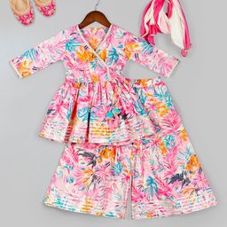 Naughty Ninos Girls Printed Angrakha Pure Cotton A-Line Kurta with Sharara & Dupatta-image-58