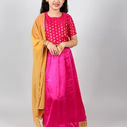 INCLUD Girls Woven Design Zari Satin Ready to Wear Lehenga & Blouse With Dupatta-picture-54