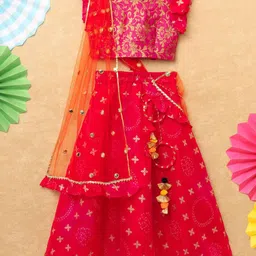 BAESD Girls Floral Woven Design Gotta Patti Ready to Wear Lehenga & Blouse With Dupatta-image-64