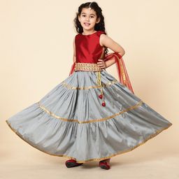 A T U N Girls Maroon & Grey Ready to Wear Lehenga & Blouse With Dupatta-picture-20