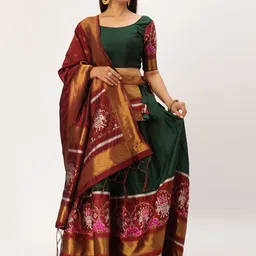Fabcartz Zari Unstitched Lehenga & Blouse With Dupatta-picture-7
