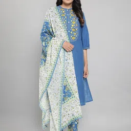 AURELIA Women Blue Pure Cotton Kurta with Palazzos & With Dupatta-image-23