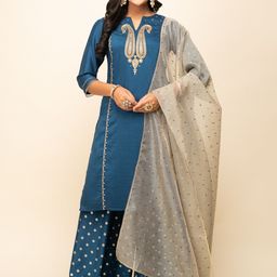 FIORRA Paisley Yoke Design Thread Work A-Line Kurta With Palazzos & Dupatta image 1
