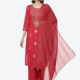 Rangriti Women Plus Size Ethnic Motifs Printed Kurta with Palazzos & With Dupatta-7