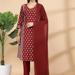 Nayam By Lakshita Women Paisley Printed Regular Sequinned Chanderi Cotton Kurta with Palazzos & With Dupatta-2