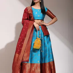 Fabcartz Woven Design Semi-Stitched Lehenga & Unstitched Blouse With Dupatta-picture-14