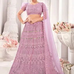 Kvsfab Embroidered Net Semi-Stitched Lehenga & Unstitched Blouse With Dupatta-picture-2