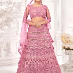 Kvsfab Embroidered Net Semi-Stitched Lehenga & Unstitched Blouse With Dupatta-picture-1