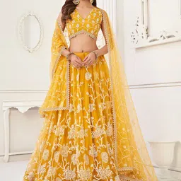 FABPIXEL Embroidered Sequinned Net Semi-Stitched Lehenga & Unstitched Blouse With Dupatta-picture-30