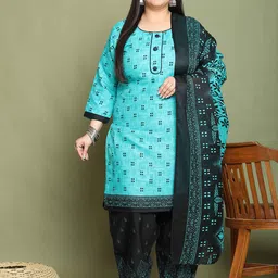 Roly Poly Plus Size Geometric Printed Straight Cotton Blend Kurta With Salwar & Dupatta-picture-11