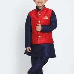 VASTRAMAY Boys Navy Blue Kurta with Salwar-23