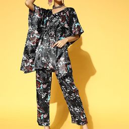 PANIT Women Black Floral Printed Empire Kurti with Trousers-image-44