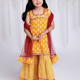 KID1 Girls Ethnic Motifs Printed Gotta Patti Pure Cotton Kurta With Sharara & Dupatta-image-18