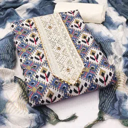 KALINI Ethnic Motifs Printed Pure Cotton Unstitched Dress Material-image-39