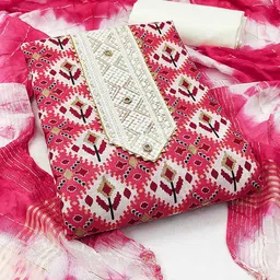 KALINI Ethnic Motifs Printed Pure Cotton Unstitched Dress Material-image-65