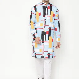 Hangup Men Blue Printed Kurta with Trousers-image-2