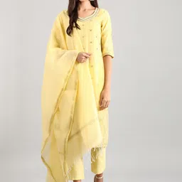 AURELIA Women Yellow Ethnic Motifs Printed Beads Kurta with Trousers & Dupatta-image-36