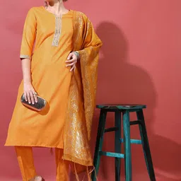 Vishudh Women Solid Polyester Kurta Set-image-47