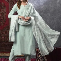 KALINI Notch Neck Straight Kurta With Trousers & Dupatta-picture-41