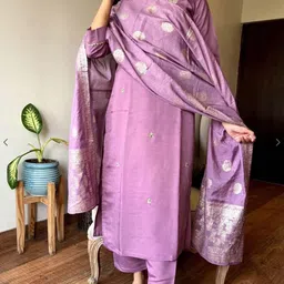 HETVI CREATION Round Neck Straight Kurta With Trousers & Dupatta-image-63
