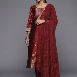 Varanga Floral Zari Woven Design Round Neck Kurta with Trousers & with Dupatta-image-14