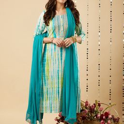KALINI Women Plus Size Shibori Dyed Sequined Kurta with Trousers & Dupatta-picture-26