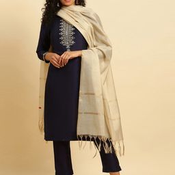 W Ethnic Motifs Yoke Design Kurta & Trousers With Dupatta-4