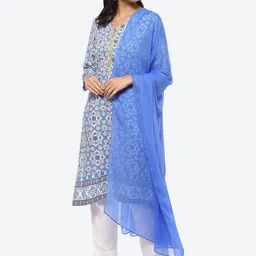 Biba Women Plus size Floral Printed Kurta With Trousers & With Dupatta-picture-13