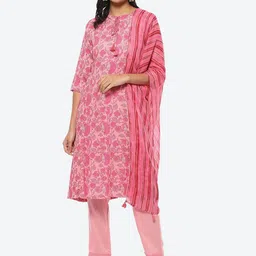 Biba Women Floral Printed Kurta with Trousers & Dupatta-picture-21