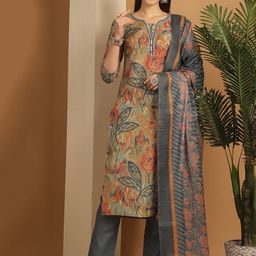 KALINI Floral Printed Regular Straight Kurta With Trousers & Dupatta-50