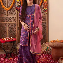 Cherry & Jerry Girls Floral Printed Pure Cotton Straight Kurta & Sharara With Dupatta-picture-48