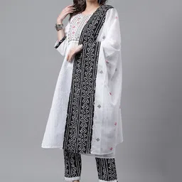 KALINI Ethnic Motifs Embroidered Thread Work Pure Cotton Kurta With Trousers & Dupatta-picture-16