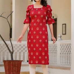 AKS Ethnic Motifs Printed Square Neck Floral Kurta-image-58