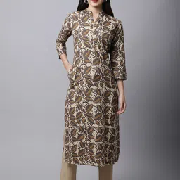 Pistaa Plus Women Brown & Cream-Coloured Floral Printed Floral Cotton Kurta-picture-18