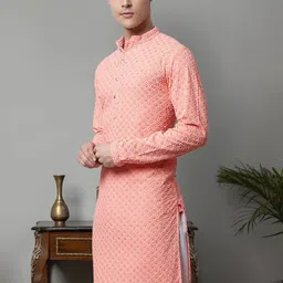 Jompers Embroidered Mandarin Collar Pure Cotton Chikankari Kurta-image-95