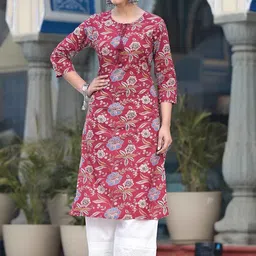 Varanga Floral Printed Tie-Up Neck Straight Kurta-7
