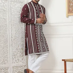 Jompers Geometric Embroidered Mandarin Collar Thread Work Cotton Silk Straight Kurta-picture-21