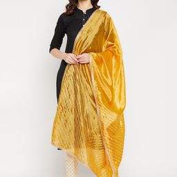 Clora Creation Yellow Striped Dupatta with Gotta Patti-48
