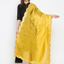 Clora Creation Yellow Embroidered Dupatta with Beads and Stones-18