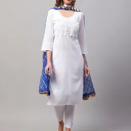 LOOM LEGACY Blue & White Woven Design Leheriya Dupatta-20