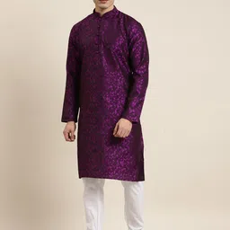 SOJANYA Men Purple & Pink Self-Design Straight Kurta-image-37